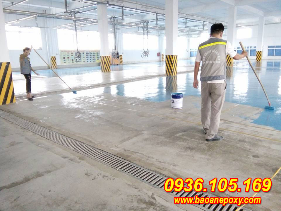 sơn epox nền nhà xưởng tại nhà máy sản xuất bao bì - KCN Phố Nối Hưng Yên